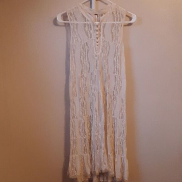 💋RARE FREE PEOPLE VICTORIAN BUTTON LACE OVERLAY DRESS MEDIUM - Picture 1 of 8